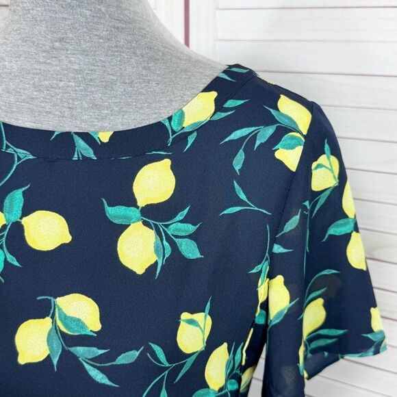Banana Republic Lemons Print Short Sleeve Chiffon Popover Blouse Shirt Blue XS - Picture 5 of 12